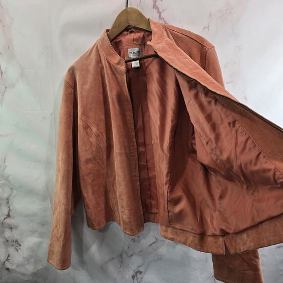 Chicos Jacket XL 3 Pink Peach Leather Suede Moto Biker Pastel Light Zip Vintage - Picture 9 of 11